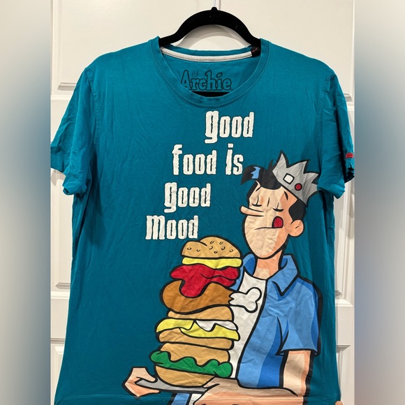 ARCHIE JUGHEAD “GOOD FOOD IS GOOD MOOD” Blue T Shirt in Medium - Picture 2 of 5